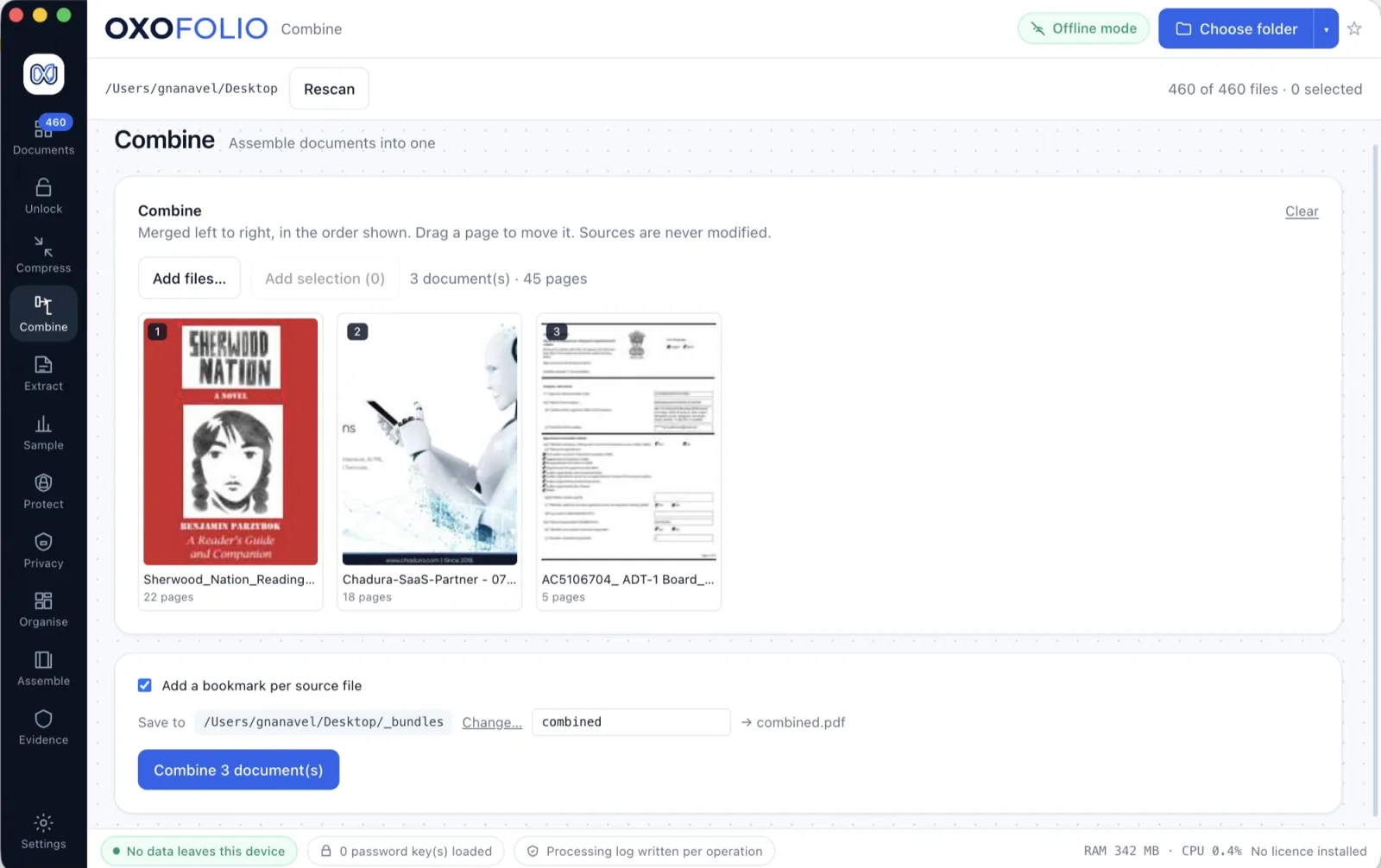 Oxofolio combining documents
