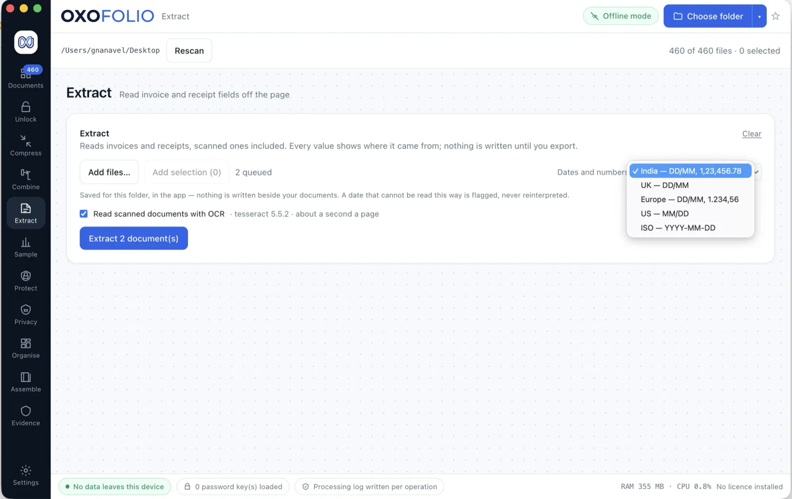 Oxofolio extracting fields from an invoice