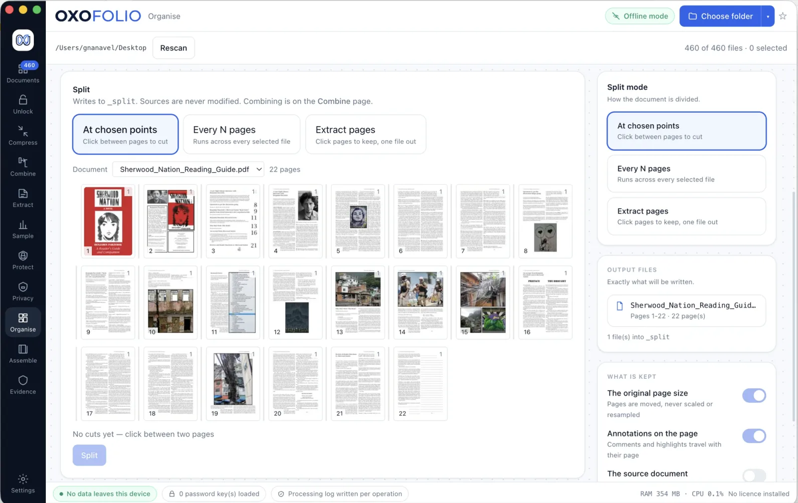 Oxofolio page organisation